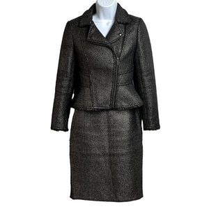 BANANA REPUBLIC Womens Skirt Suit Size 00 Metallic Black Gunmetal Basket Weave